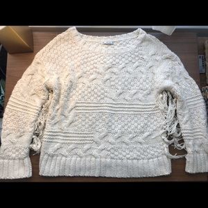 Zara Detailed Cream Sweater w Fringes